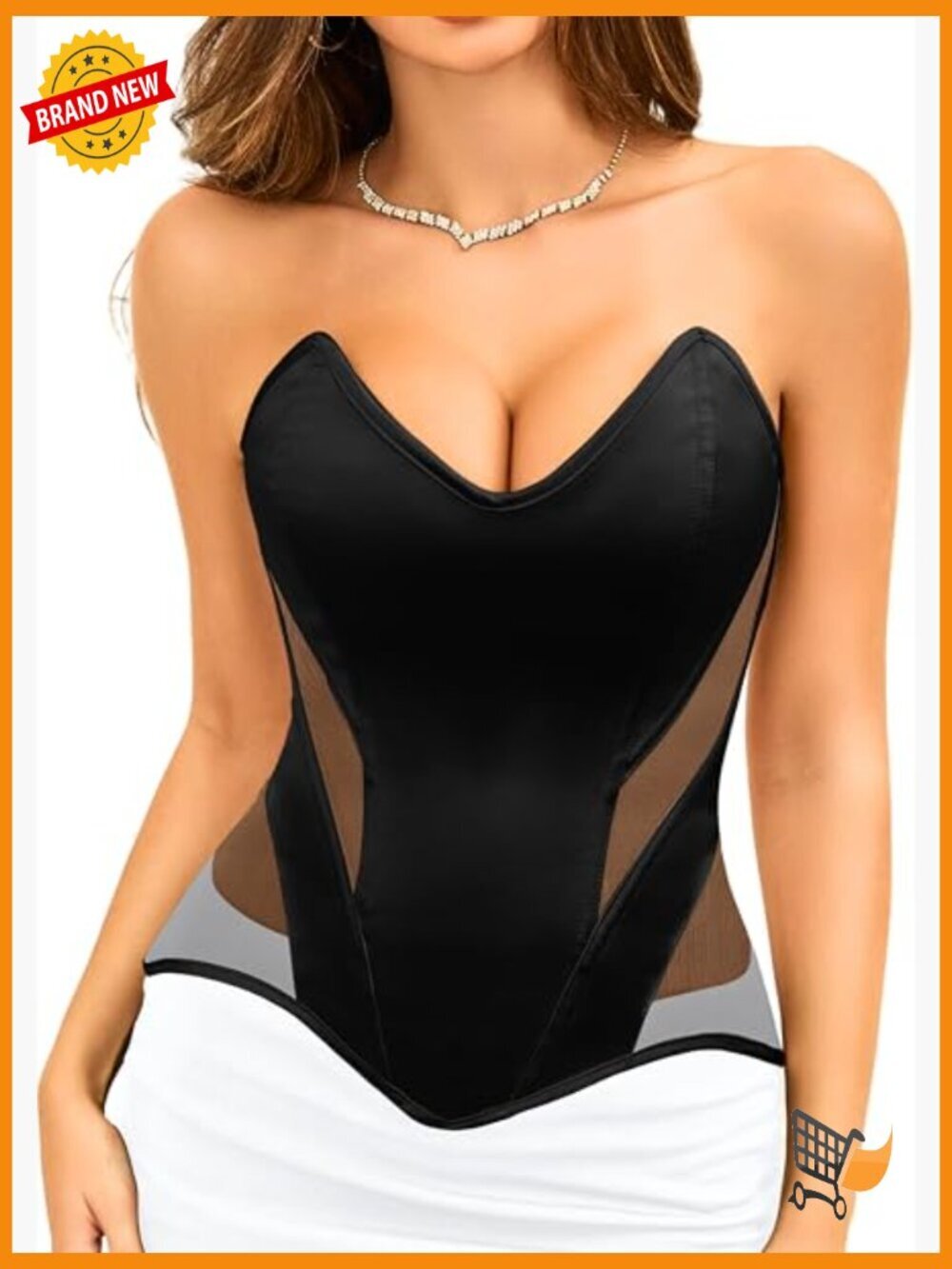 Satin Corset with Mesh Waist Cutouts, Steel Boned Lace-Up Bustier S-4XL